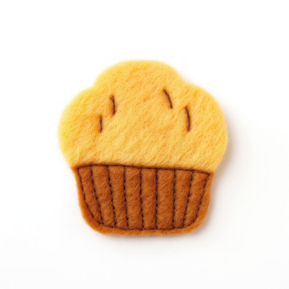 Felt stickers of a single muffin almond confectionery wildlife cupcake.