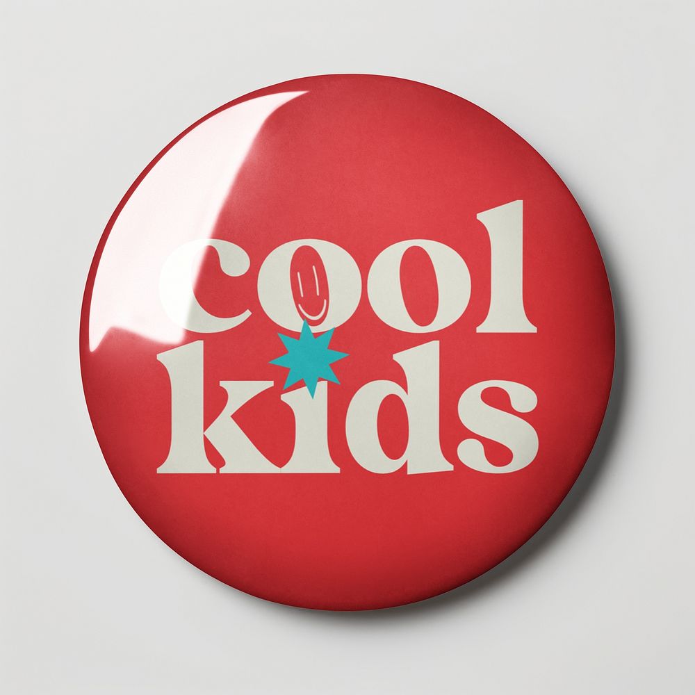 Round red cool kids button pin
