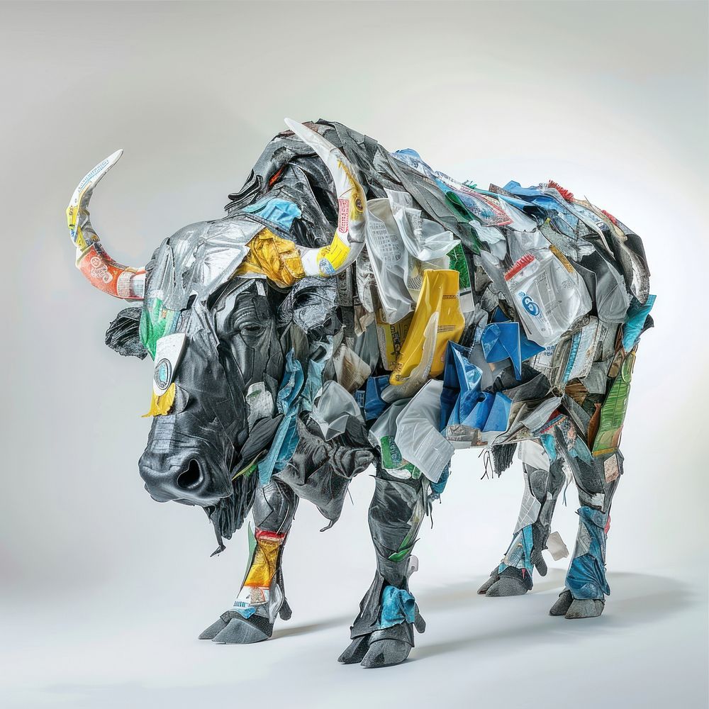 Bison made from plastic animal livestock elephant.