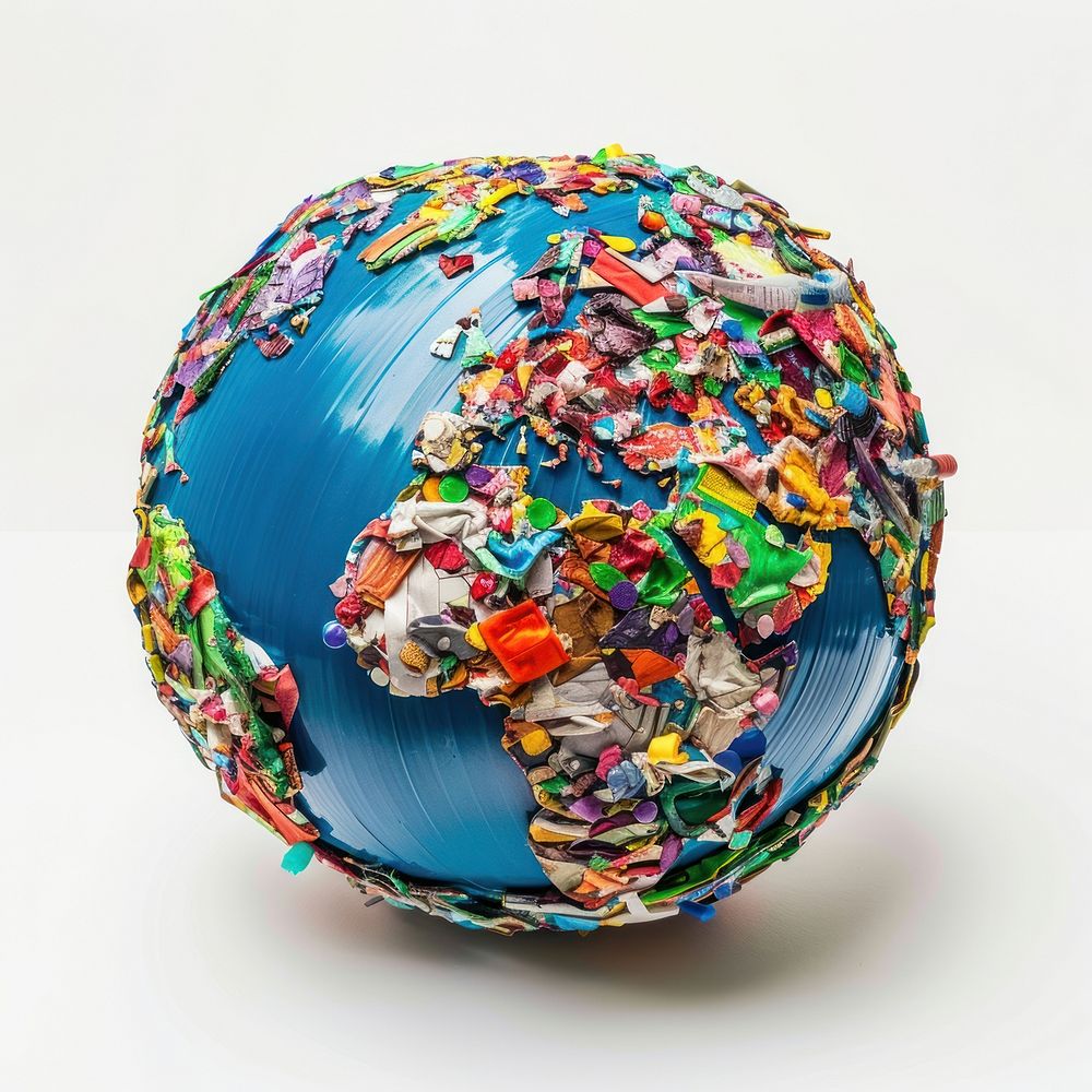 Globe made from plastic astronomy universe confetti.