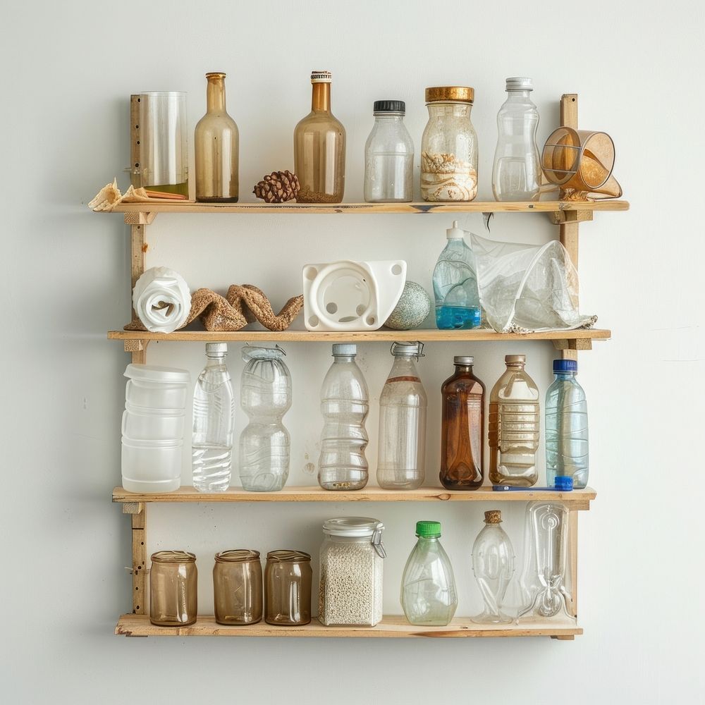 Shelf made from plastic furniture shelf bottle.