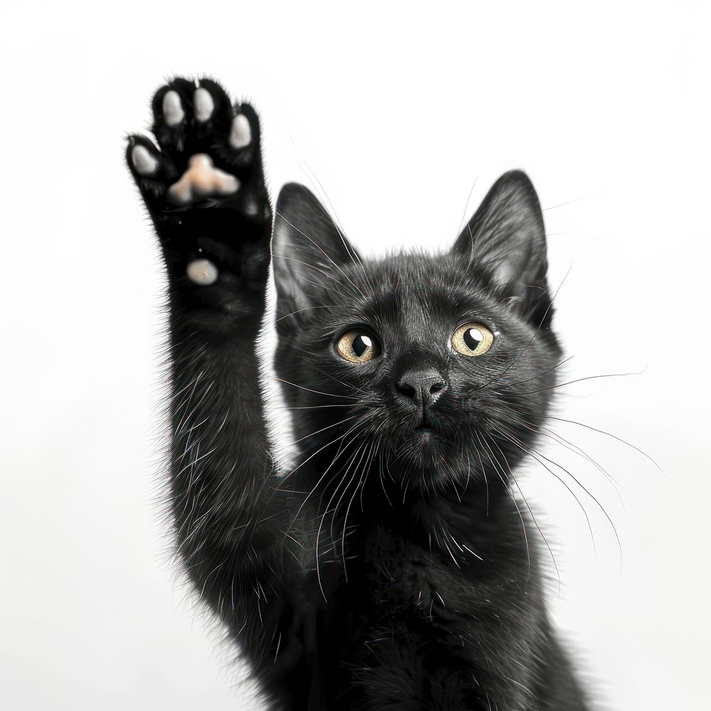 Black cat paw up mammal animal pet.