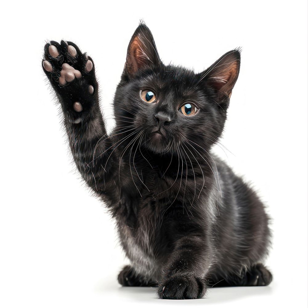 Black kitty paw up mammal animal kitten.