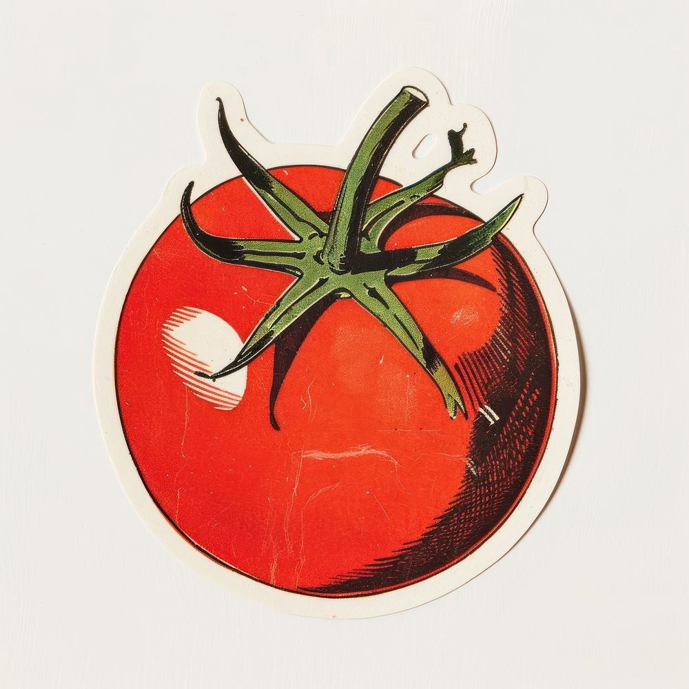 Tomato shape sticker vegetable produce.