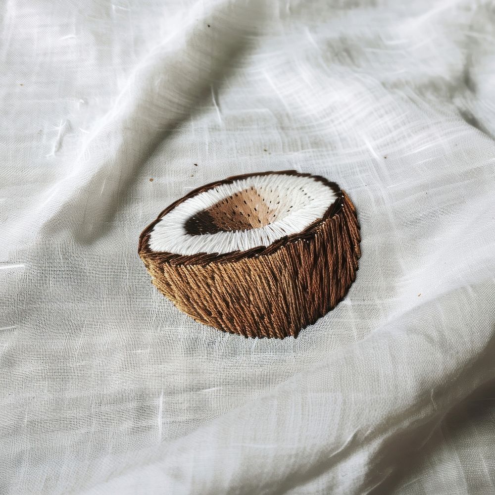 Coconut in embroidery style produce fruit plant.