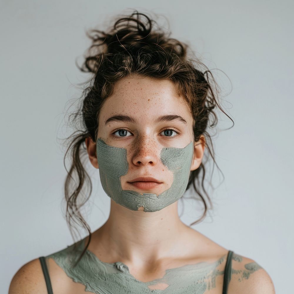 A Young woman with organic mask portrait photo face.