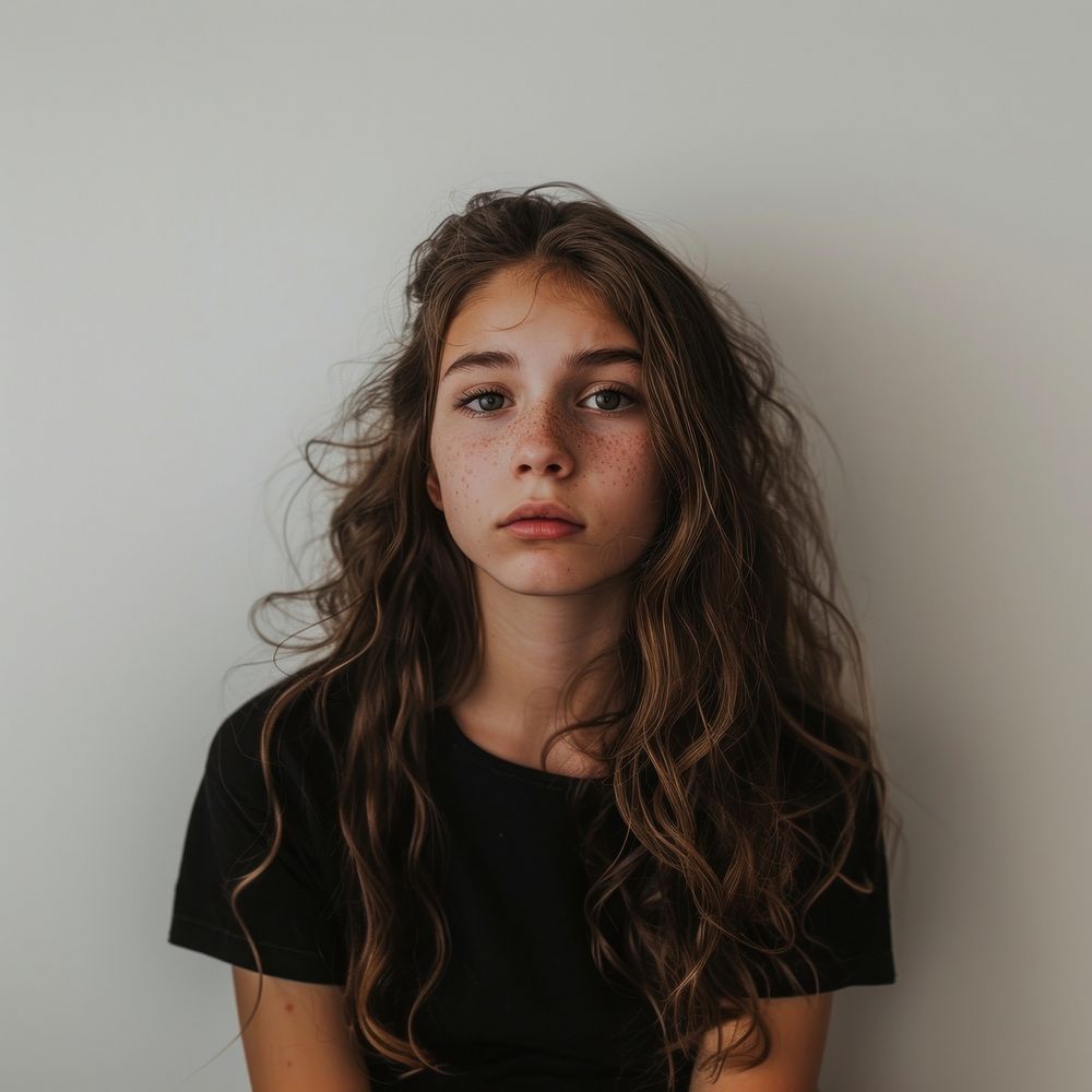 Teenage girl crying portrait photo face.