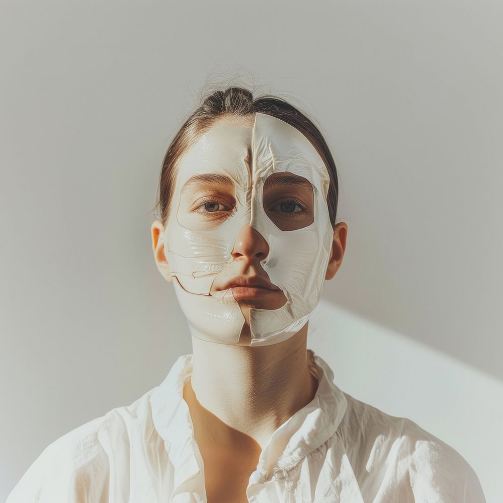 Young woman with organic mask portrait photo face.