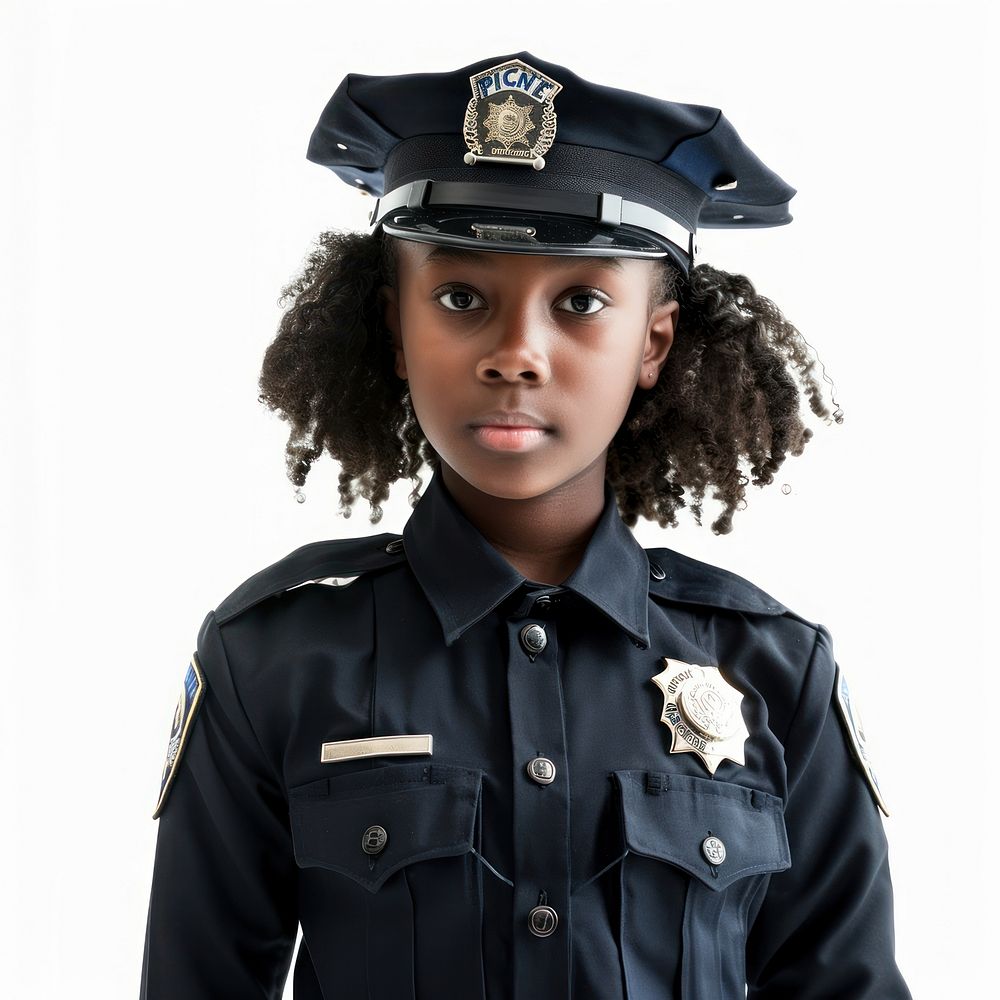 African american girl police clothing officer.