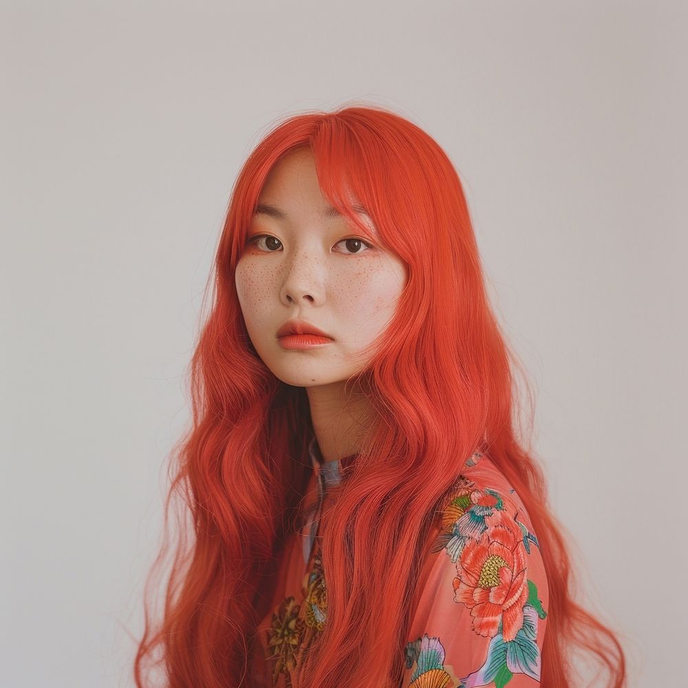 Asian woman hair red hair person.