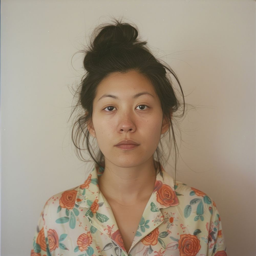 Asian female wearing pajamas portrait photo face.