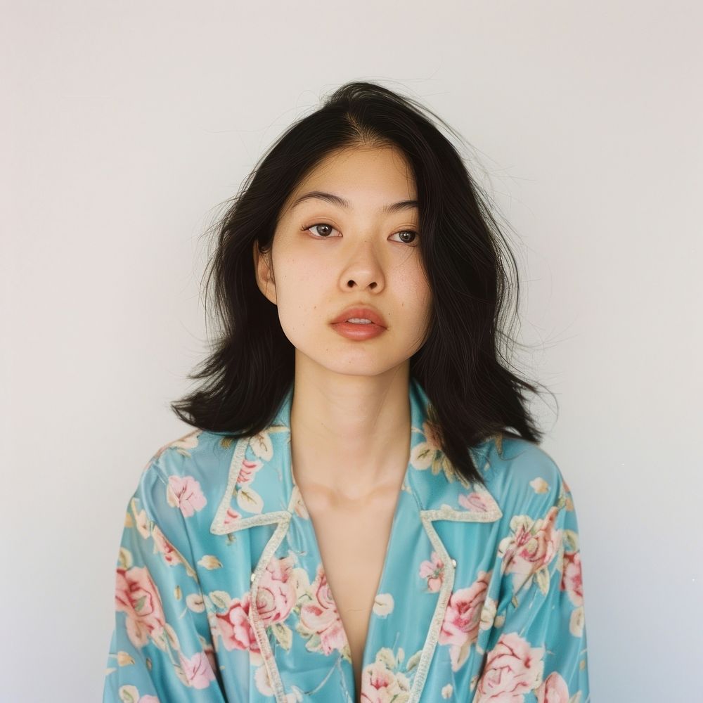Asian female wearing pajamas portrait photo face.