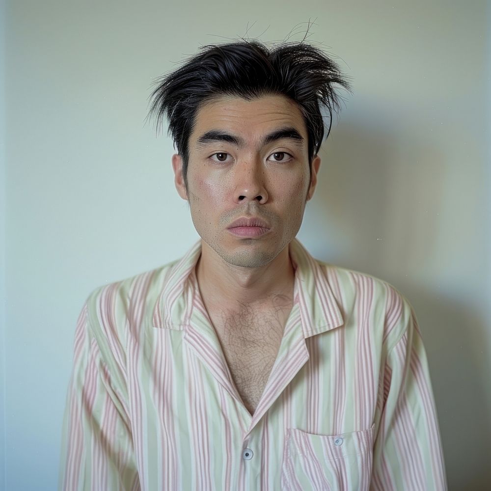 Asian male wearing pajamas portrait photo face.