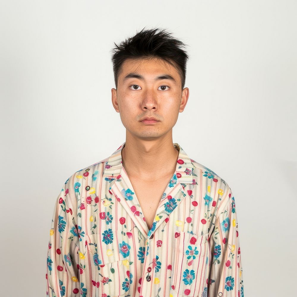 Asian male wearing pajamas portrait photo face.