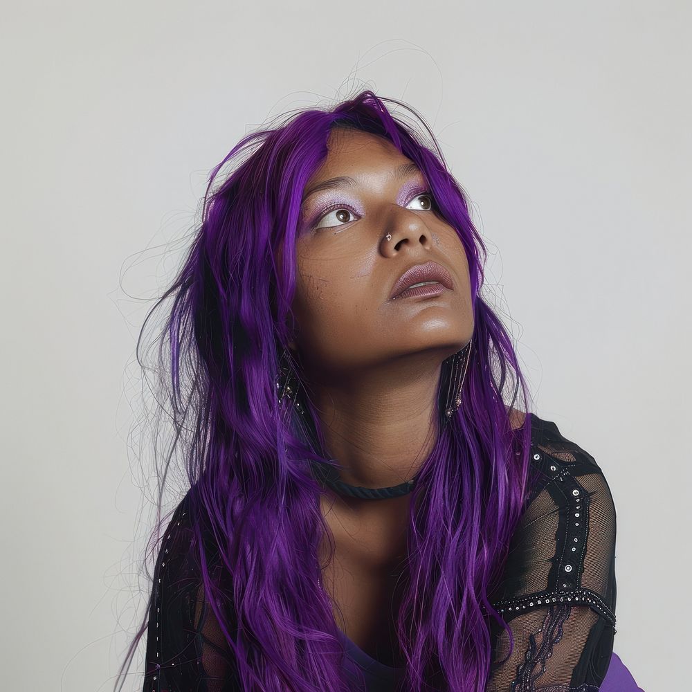 Indian woman portrait purple photo.