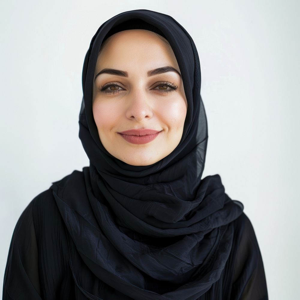 Muslim woman portrait happy photo.