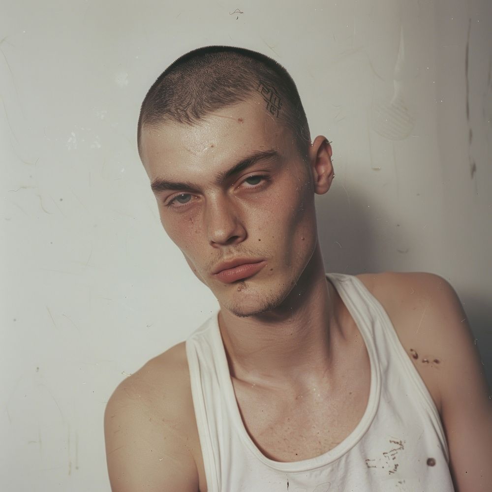 Skinhead man portrait photo face.