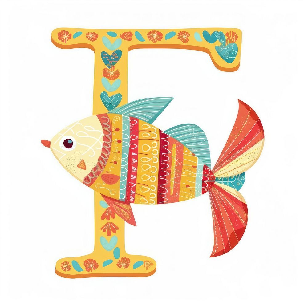 Letter F with Fish fish pattern animal.