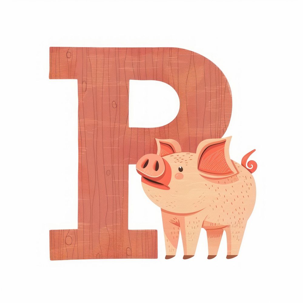 Letter P with Pig pig animal mammal.