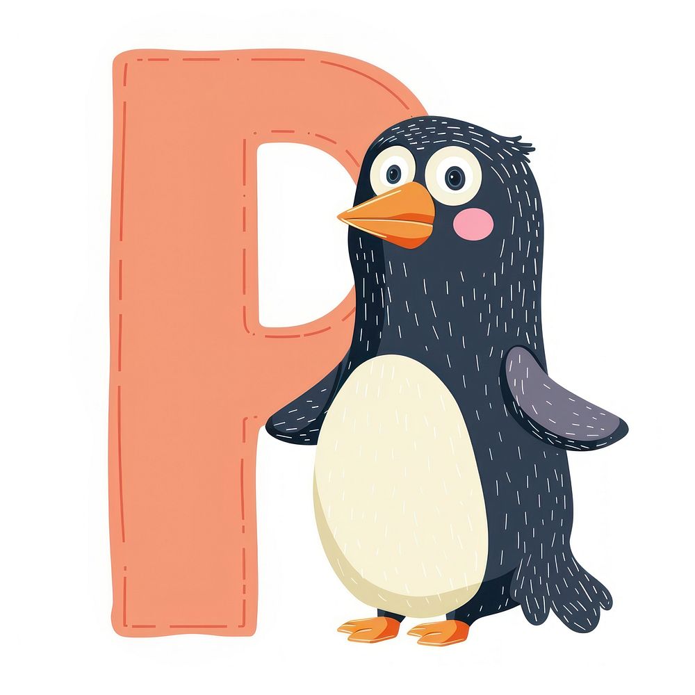 Letter P with penguin alphabet animal bird.