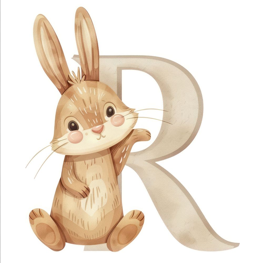 Letter R with rabbit rodent mammal animal.