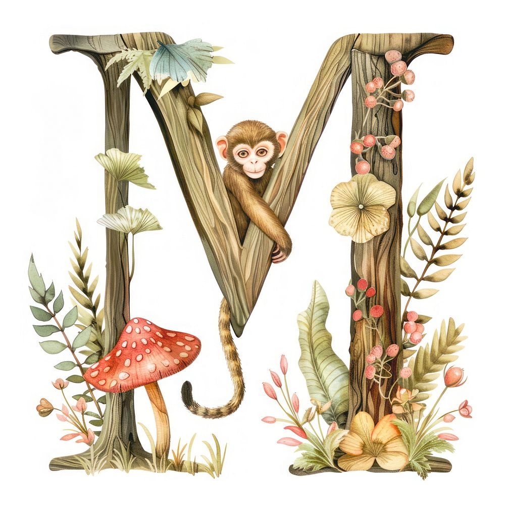 letter M nature monkey plant. | Premium Photo Illustration - rawpixel