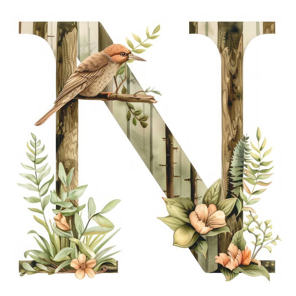 The letter N bird nature plant.
