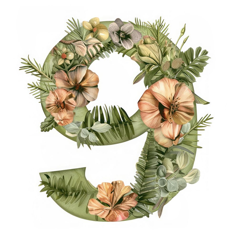 The letter number 9 nature wreath plant.