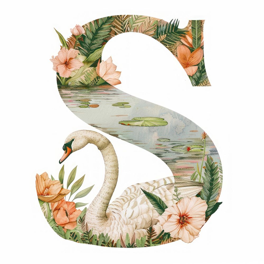 The letter S swan art nature.