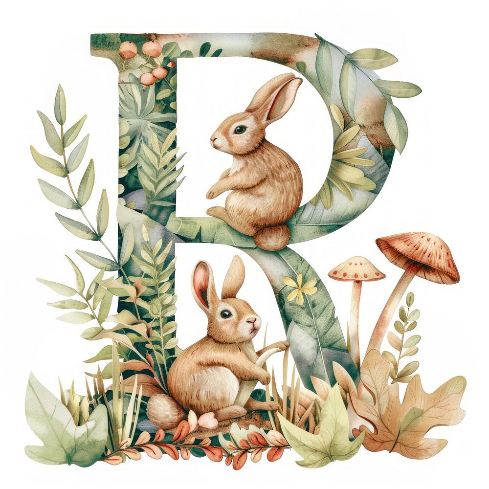 letter R nature rabbit plant. | Premium Photo Illustration - rawpixel