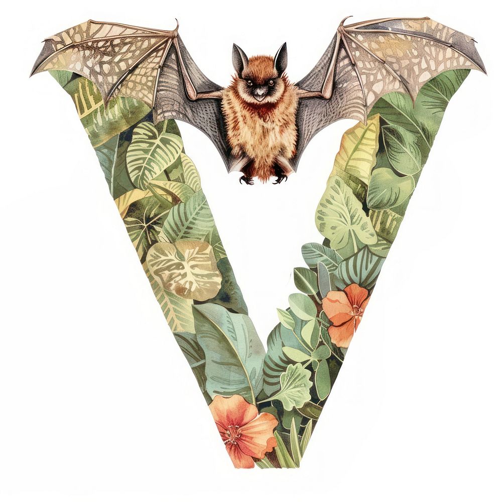 The letter V bat nature white background.