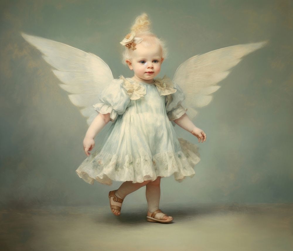 Close up on pale fairy baby photography archangel portrait.