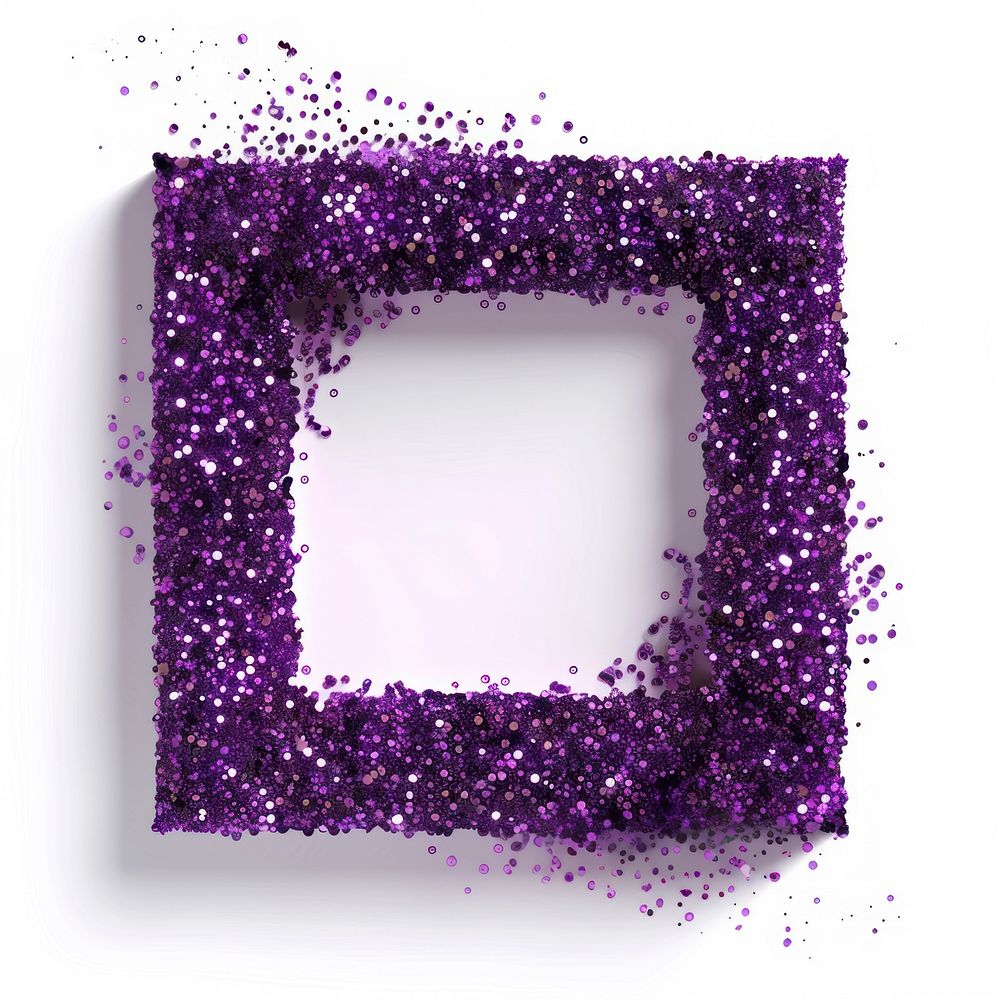 Frame glitter square purple shape white background.