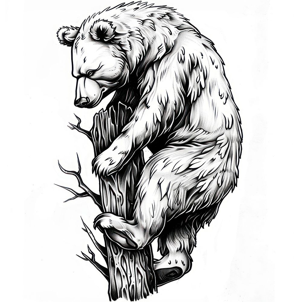 Climbing bear drawing tattoo illustrated.