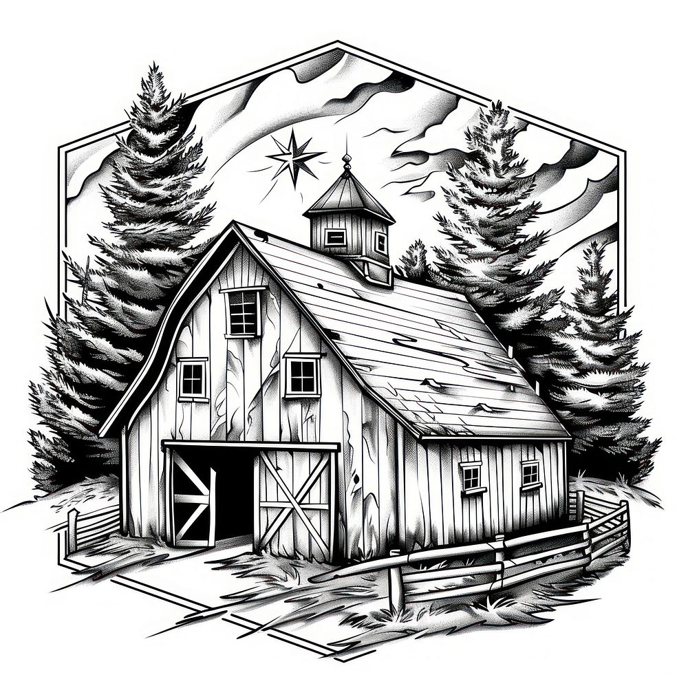 Farm barn drawing architecture countryside.