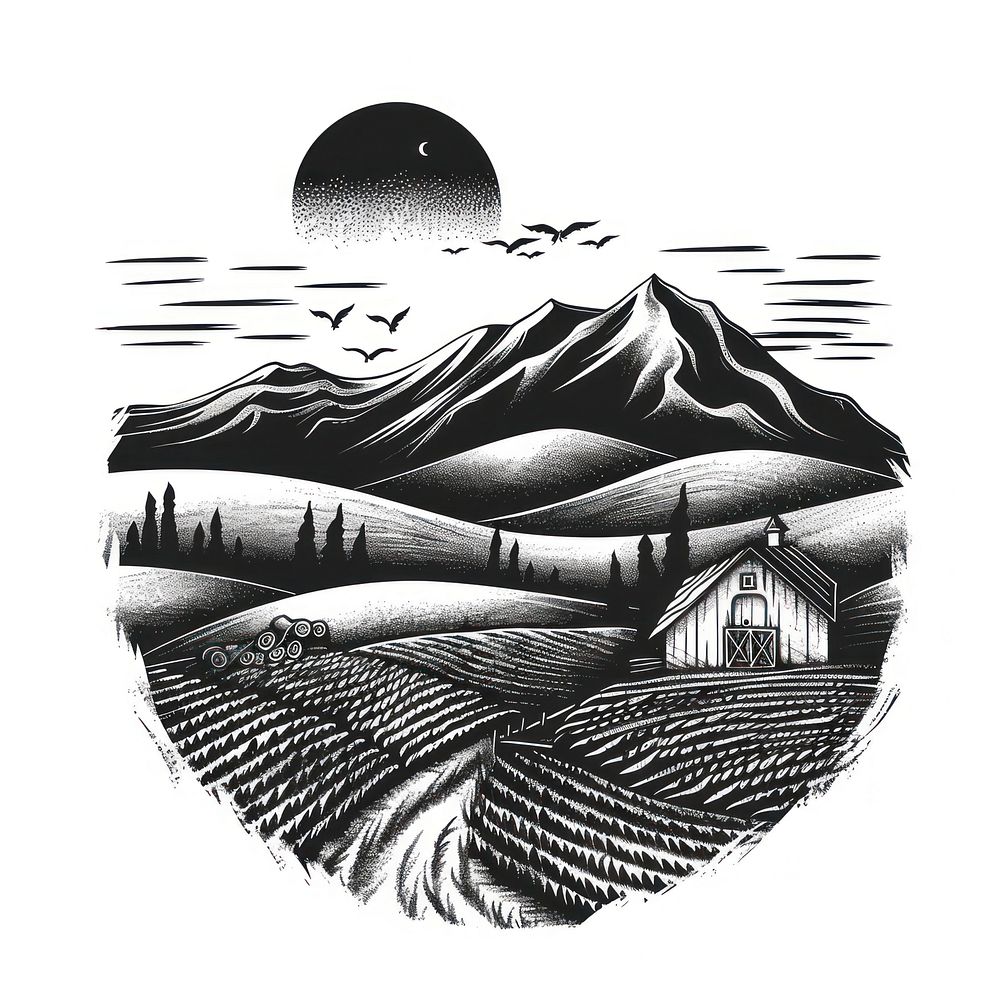 Farm field drawing illustrated outdoors.