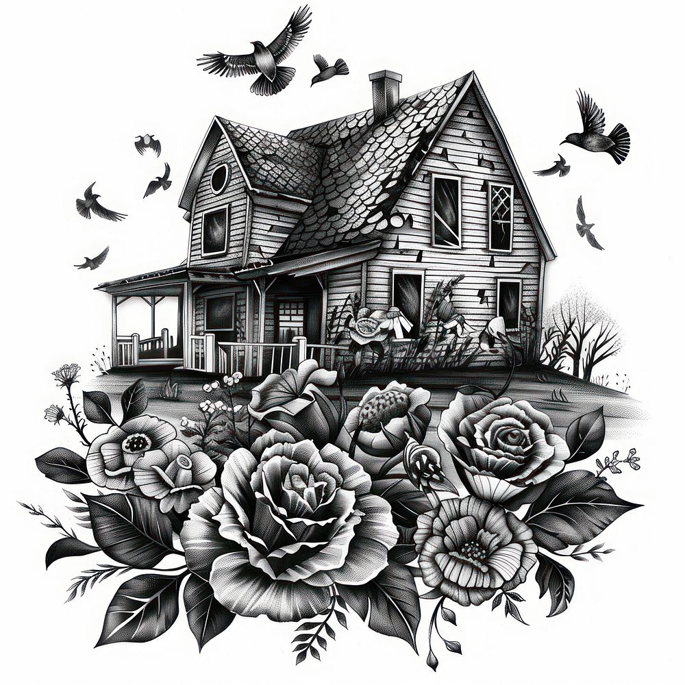 Farmhouse drawing illustrated sketch Free Photo Illustration rawpixel