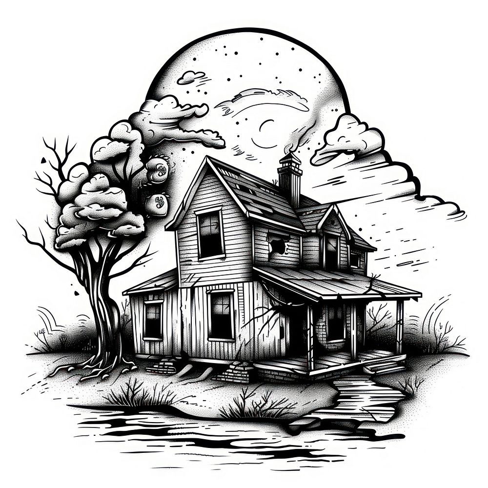 Farmhouse drawing architecture illustrated Free Photo Illustration