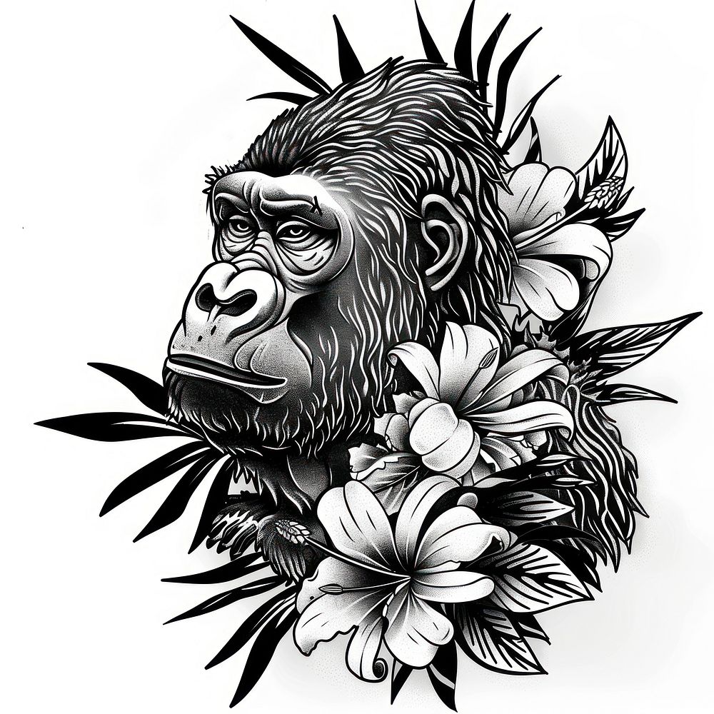 Gorilla drawing tattoo illustrated.