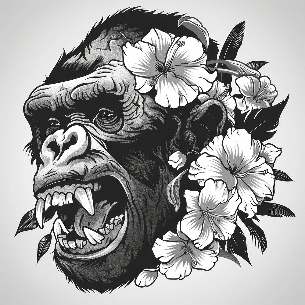 Gorilla drawing tattoo illustrated Free Photo Illustration rawpixel