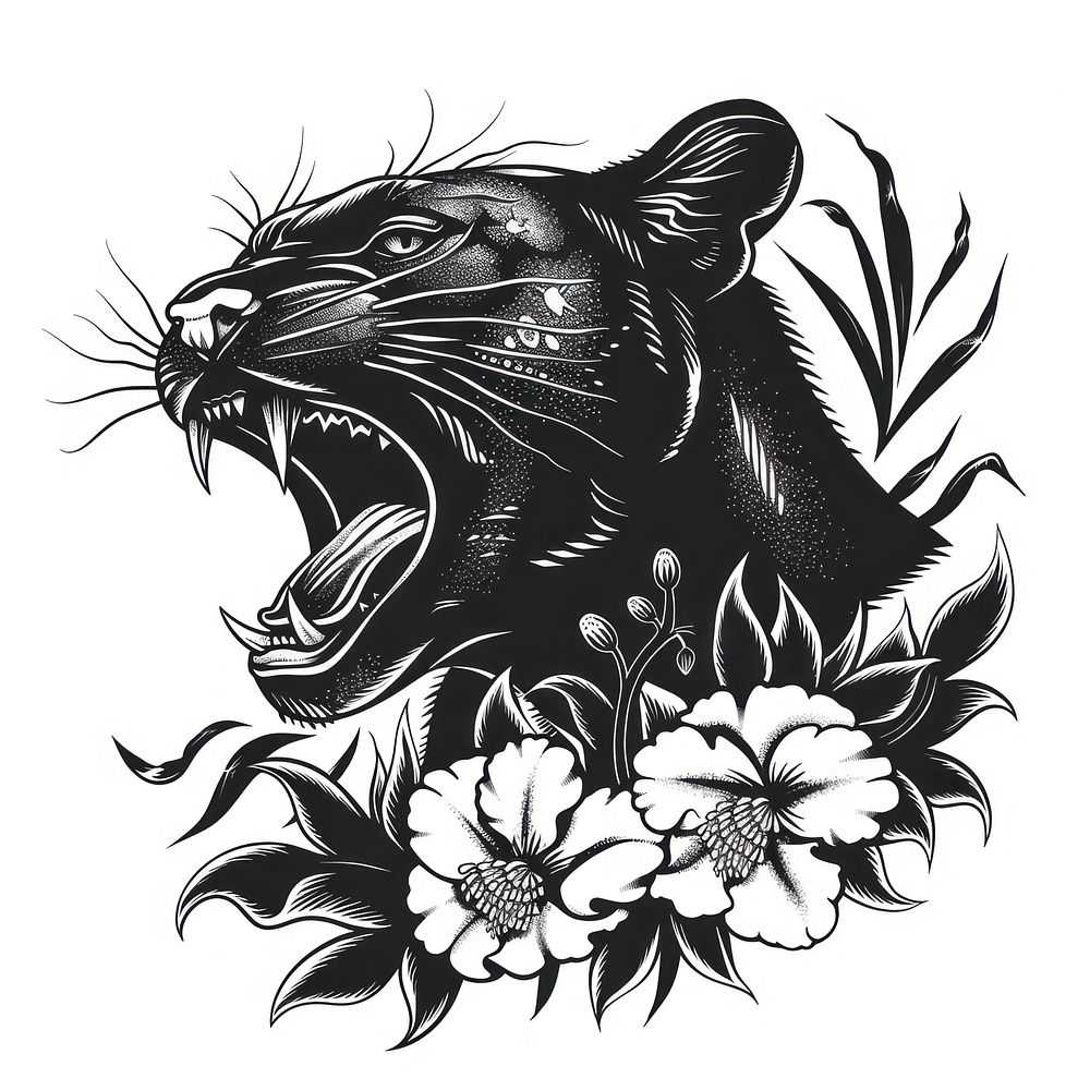Panther drawing tattoo illustrated.
