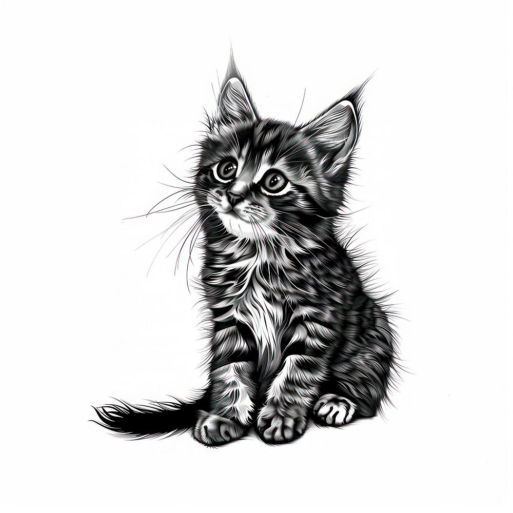 Pet kitten drawing illustrated sketch.