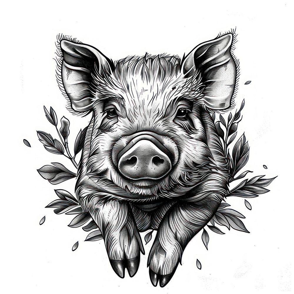 Pet pig drawing illustrated wildlife.