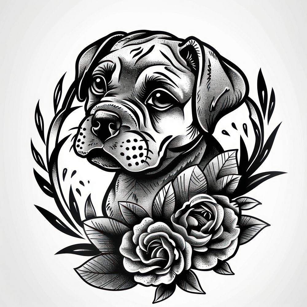 Pet puppy drawing tattoo illustrated.