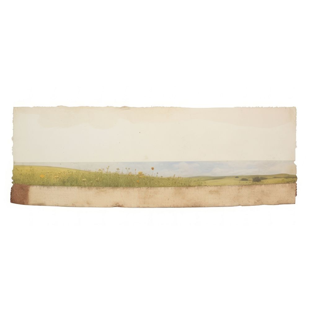 Tape stuck on the landscapes painting art white background.