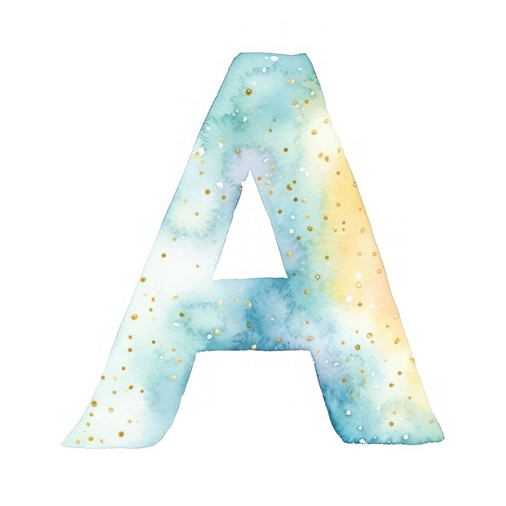 Watercolor illustration alphabet A font text white background.