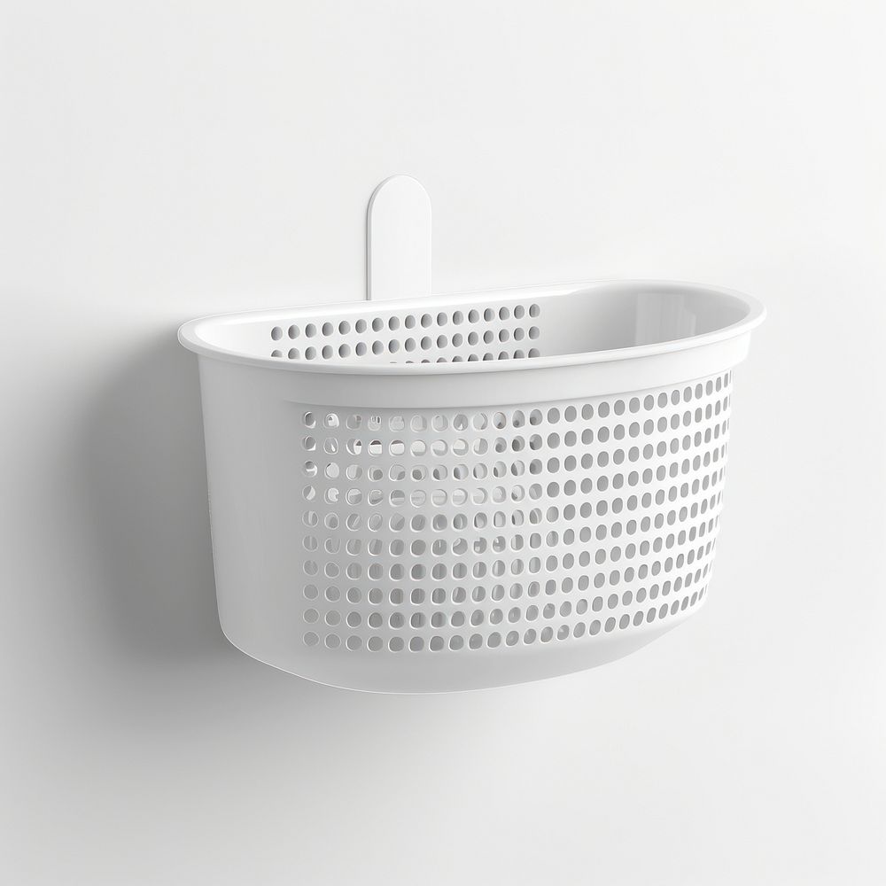 White basket with suction cup porcelain bathing bathtub.