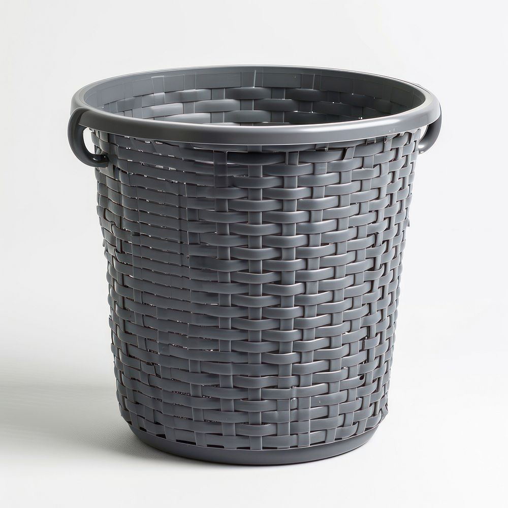 Empty grey flexible laundry basket tin.