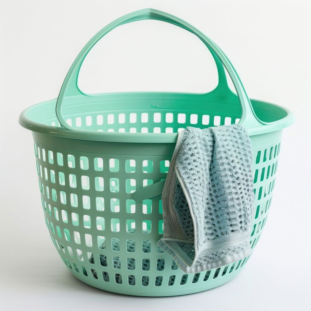 Empty green flexible laundry basket furniture crib shopping basket.