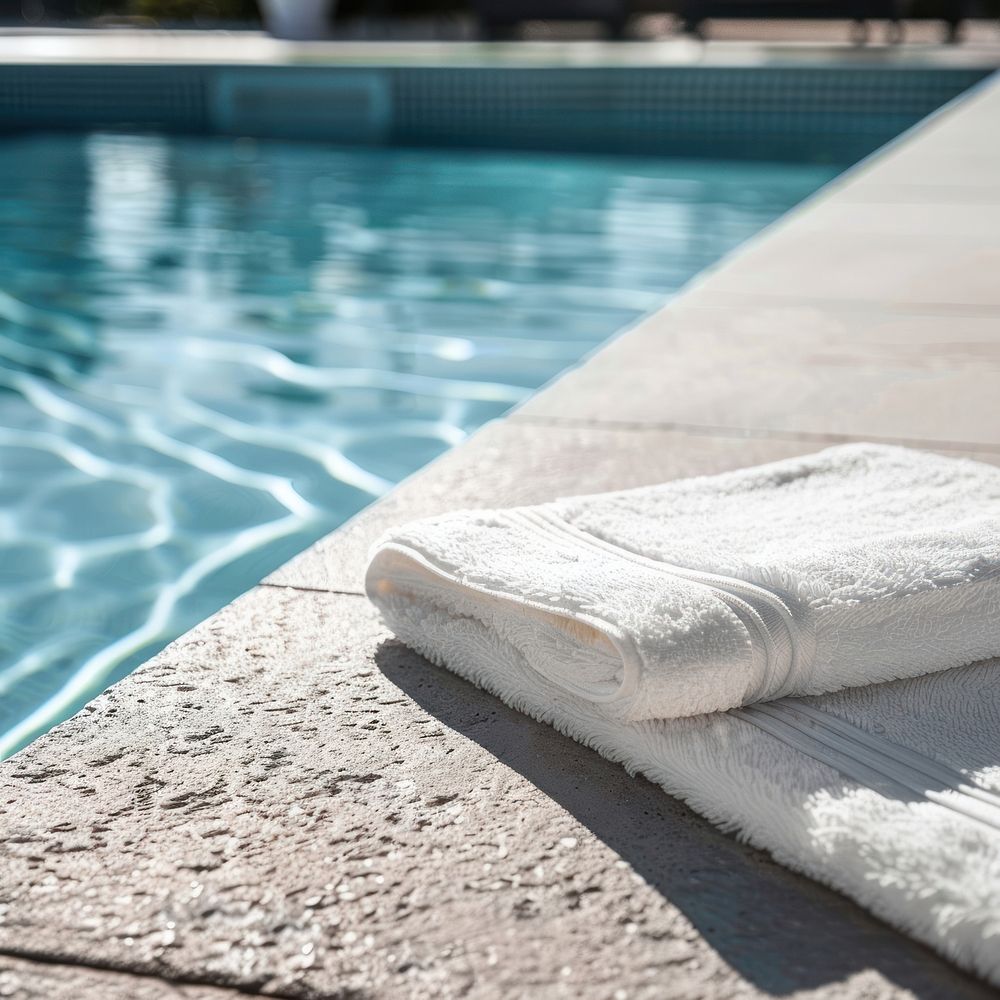 Blank towel mockup pool water swimming pool.